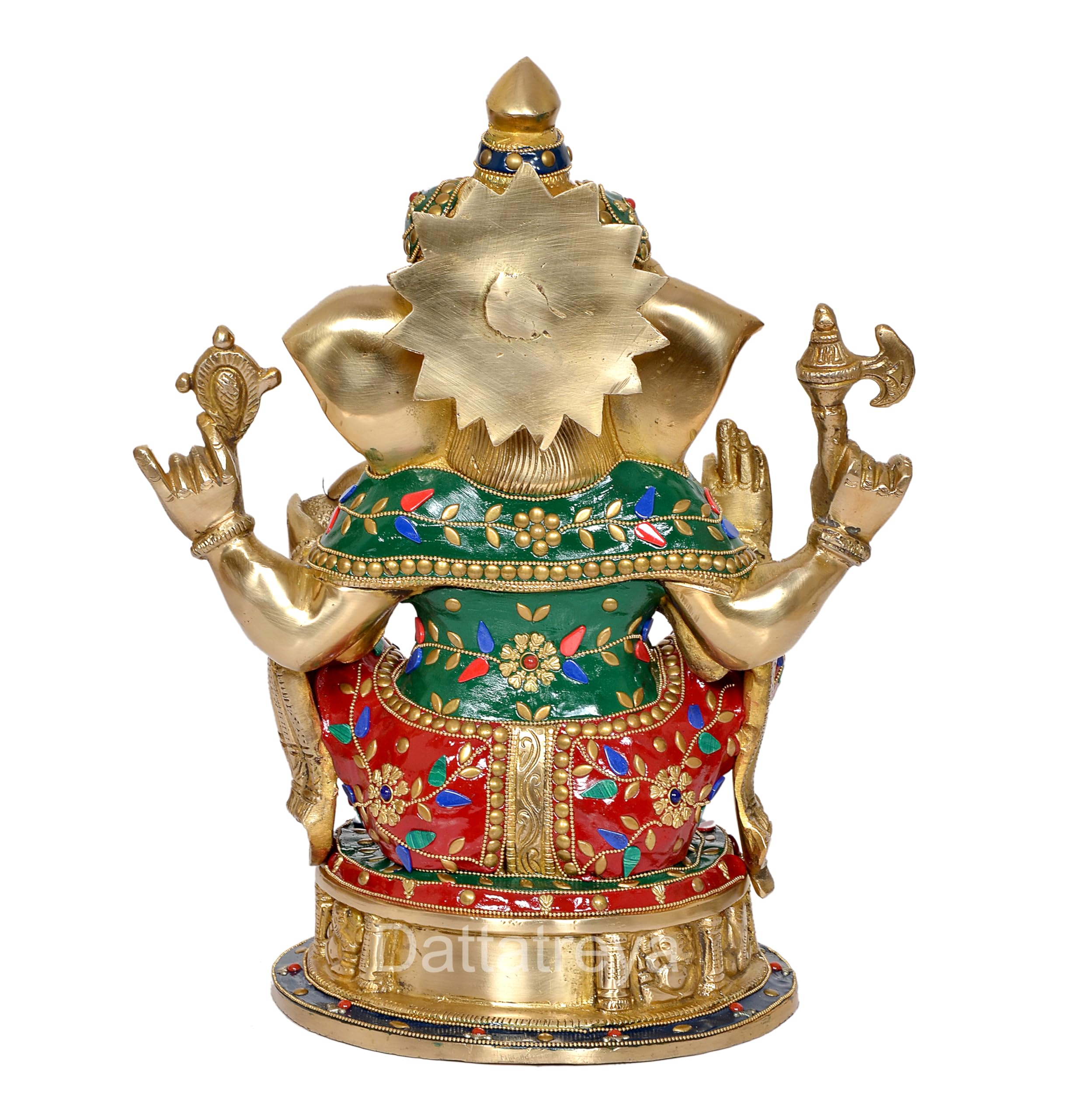 Dattatreya Brass Ganesh Statue - Handcrafted Lord Ganesha Idol For Home Decor And Pooja - Hindu God Ganapati Figurine (Height 14